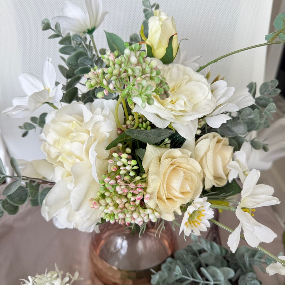 Elegant White and Green peony eucalyptus Artificial flowers